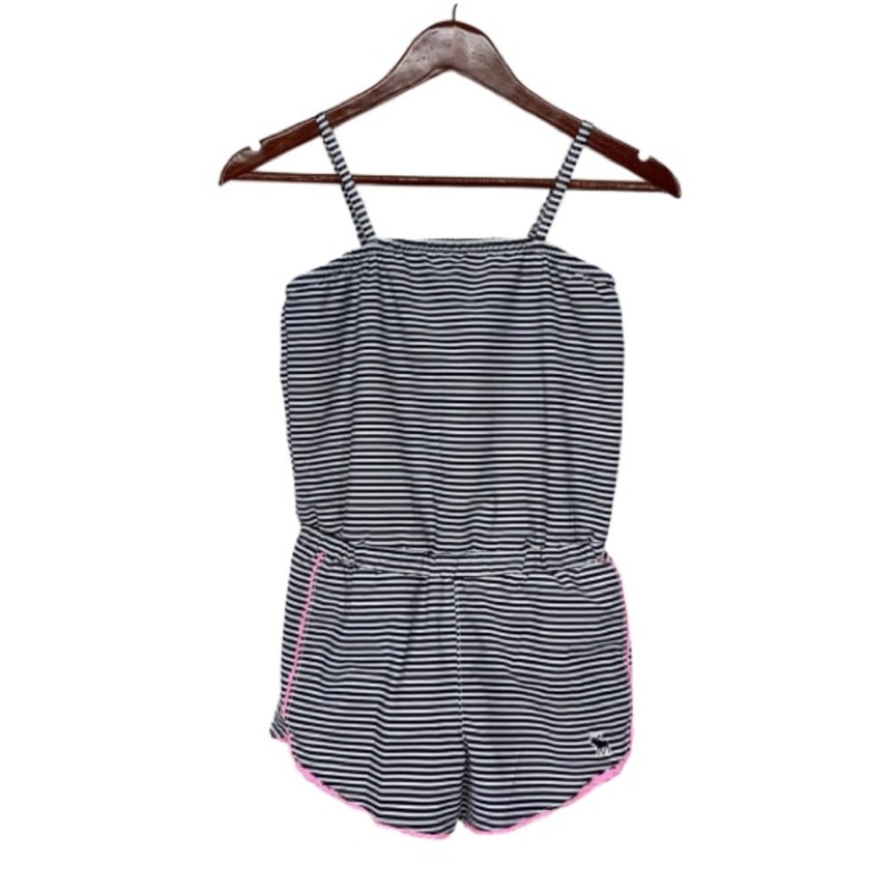 Girls Abercrombie & Fitch Kids Striped Scalloped Trim Adjustable Romper Swimsuit